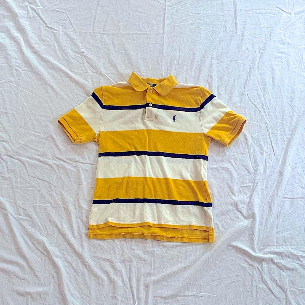 Boys yellow/ white/ blue striped polo